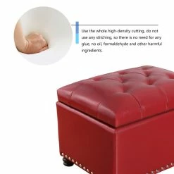 New 🔥 Adeco Red Leather Rectangular Storage Ottoman With Lid 💯 -Adeco Shop Adeco Red Leather Rectangular Storage Ottoman with Lid 3