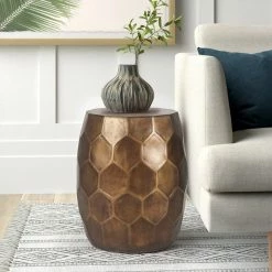 Best Sale 🔥 Adeco Round Copper End Table Outdoor Side Table Or Stool For Patio 🎁 -Adeco Shop Adeco Round Concrete Side Table Geometric Accent End Table Coffee Table 2