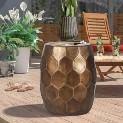 Best Sale 🔥 Adeco Round Copper End Table Outdoor Side Table Or Stool For Patio 🎁