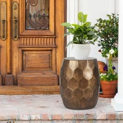 Best Sale 🔥 Adeco Round Copper End Table Outdoor Side Table Or Stool For Patio 🎁 -Adeco Shop Adeco Round Concrete Side Table Geometric Accent End Table Coffee Table 3