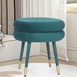 New 🛒 Adeco Round Double Layer Flannel Footrest Stool Ottoman Modern Vanity 😀