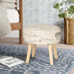 Brand new ⌛ Adeco Round Fabric Foot Stool Ottoman Soft Padded Seat Modern Footrest Green 🔔