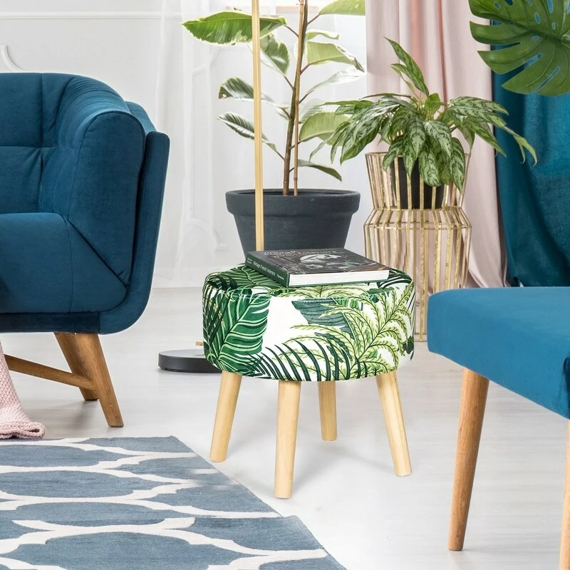 Brand new ⌛ Adeco Round Fabric Foot Stool Ottoman Soft Padded Seat Modern Footrest Green 🔔 12 Brand new ⌛ Adeco Round Fabric Foot Stool Ottoman Soft Padded Seat Modern Footrest Green 🔔 - Image 10