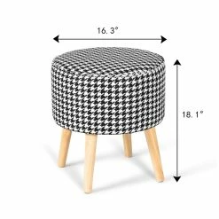 Brand new 🎁 Adeco Round Fabric Footrest Stool Ottoman Padded Seat And Wooden Legs Black/white 🎉 -Adeco Shop Adeco Round Fabric Footrest Stool Ottoman Padded Seat and Wooden Legs 10
