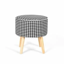 Brand new 🎁 Adeco Round Fabric Footrest Stool Ottoman Padded Seat And Wooden Legs Black/white 🎉 -Adeco Shop Adeco Round Fabric Footrest Stool Ottoman Padded Seat and Wooden Legs 11