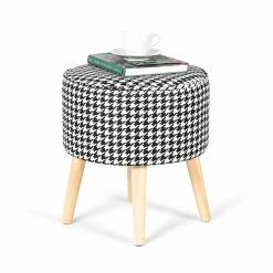 Brand new 🎁 Adeco Round Fabric Footrest Stool Ottoman Padded Seat And Wooden Legs Black/white 🎉 -Adeco Shop Adeco Round Fabric Footrest Stool Ottoman Padded Seat and Wooden Legs 12