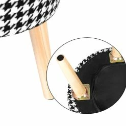 Brand new 🎁 Adeco Round Fabric Footrest Stool Ottoman Padded Seat And Wooden Legs Black/white 🎉 -Adeco Shop Adeco Round Fabric Footrest Stool Ottoman Padded Seat and Wooden Legs 14