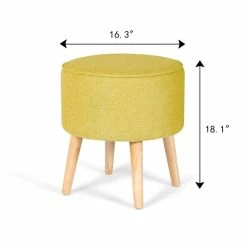 Brand new 🎁 Adeco Round Fabric Footrest Stool Ottoman Padded Seat And Wooden Legs Black/white 🎉 -Adeco Shop Adeco Round Fabric Footrest Stool Ottoman Padded Seat and Wooden Legs 2