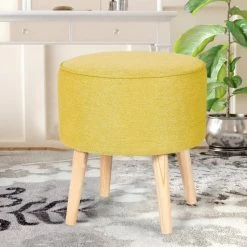 Brand new 🎁 Adeco Round Fabric Footrest Stool Ottoman Padded Seat And Wooden Legs Black/white 🎉