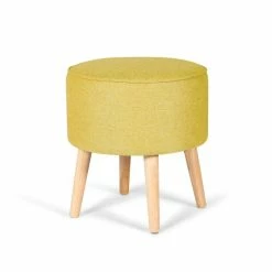 Brand new 🎁 Adeco Round Fabric Footrest Stool Ottoman Padded Seat And Wooden Legs Black/white 🎉 -Adeco Shop Adeco Round Fabric Footrest Stool Ottoman Padded Seat and Wooden Legs 3