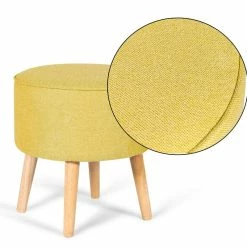 Brand new 🎁 Adeco Round Fabric Footrest Stool Ottoman Padded Seat And Wooden Legs Black/white 🎉 -Adeco Shop Adeco Round Fabric Footrest Stool Ottoman Padded Seat and Wooden Legs 4