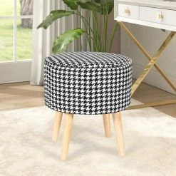 Brand new 🎁 Adeco Round Fabric Footrest Stool Ottoman Padded Seat And Wooden Legs Black/white 🎉 -Adeco Shop Adeco Round Fabric Footrest Stool Ottoman Padded Seat and Wooden Legs 9