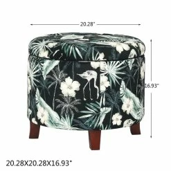 Buy 😉 Adeco Round Fabric Storage Ottoman Upholstered Footstool Removable Lid ❤️ -Adeco Shop Adeco Round Fabric Storage Ottoman Upholstered Footstool Removable Lid 3