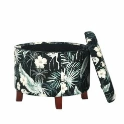 Buy 😉 Adeco Round Fabric Storage Ottoman Upholstered Footstool Removable Lid ❤️ -Adeco Shop Adeco Round Fabric Storage Ottoman Upholstered Footstool Removable Lid 4