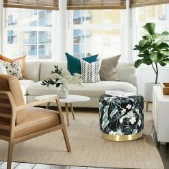 Best Pirce 🎁 Adeco Round Flower Velvet Ottoman Foot Stool With Gold Trim Foot Rest ✔️ -Adeco Shop Adeco Round Flower Velvet Ottoman Foot Stool with Gold Trim Foot Rest 4