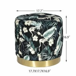 Best Pirce 🎁 Adeco Round Flower Velvet Ottoman Foot Stool With Gold Trim Foot Rest ✔️ -Adeco Shop Adeco Round Flower Velvet Ottoman Foot Stool with Gold Trim Foot Rest 5