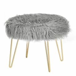 Hot Sale 💯 Adeco Round Footrest Faux Fur Ottoman Vanity Chair Fluffy Cushion White 🎁 -Adeco Shop Adeco Round Footrest Faux Fur Ottoman Vanity Chair Fluffy Cushion 10