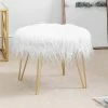 Hot Sale 💯 Adeco Round Footrest Faux Fur Ottoman Vanity Chair Fluffy Cushion White 🎁 -Adeco Shop Adeco Round Footrest Faux Fur Ottoman Vanity Chair Fluffy Cushion