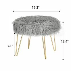 Hot Sale 💯 Adeco Round Footrest Faux Fur Ottoman Vanity Chair Fluffy Cushion White 🎁 -Adeco Shop Adeco Round Footrest Faux Fur Ottoman Vanity Chair Fluffy Cushion 11