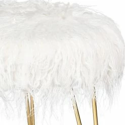 Hot Sale 💯 Adeco Round Footrest Faux Fur Ottoman Vanity Chair Fluffy Cushion White 🎁 -Adeco Shop Adeco Round Footrest Faux Fur Ottoman Vanity Chair Fluffy Cushion 5