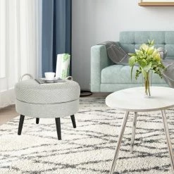 Best Pirce 👍 Adeco Round Footrest Ottoman Fabric Footstool Coffee Table Living Room Green 🌟 -Adeco Shop Adeco Round Footrest Ottoman Fabric Footstool Coffee Table Living room 7