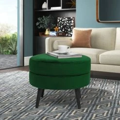 Best Pirce 👍 Adeco Round Footrest Ottoman Fabric Footstool Coffee Table Living Room Green 🌟 -Adeco Shop Adeco Round Footrest Ottoman Fabric Footstool Coffee Table Living room 8
