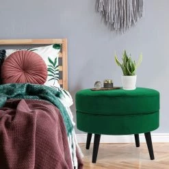Best Pirce 👍 Adeco Round Footrest Ottoman Fabric Footstool Coffee Table Living Room Green 🌟 -Adeco Shop Adeco Round Footrest Ottoman Fabric Footstool Coffee Table Living room 9