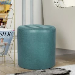 Cheapest 🌟 Adeco Round Footrest Ottoman Upholstered Tufted Faux Leather Footstools Grey 👏 -Adeco Shop Adeco Round Footrest Ottoman Upholstered Tufted Leather Footstools 14