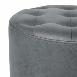 Cheapest 🌟 Adeco Round Footrest Ottoman Upholstered Tufted Faux Leather Footstools Grey 👏 -Adeco Shop Adeco Round Footrest Ottoman Upholstered Tufted Leather Footstools 23