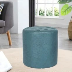 Cheapest 🌟 Adeco Round Footrest Ottoman Upholstered Tufted Faux Leather Footstools Grey 👏 -Adeco Shop Adeco Round Footrest Ottoman Upholstered Tufted Leather Footstools 26
