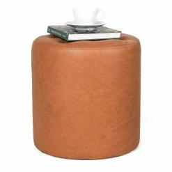 Deals 👏 Adeco Round Footrest Ottoman Upholstered Tufted Leather Footstools 😉 -Adeco Shop Adeco Round Footrest Ottoman Upholstered Tufted Leather Footstools 4