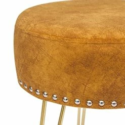New 😍 Adeco Round Footstool Ottoman Velvet 👗 Dressing Stool Gold Metal Legs Light Blue 😀 -Adeco Shop Adeco Round Footstool Ottoman Velvet Dressing Stool Gold Metal Legs 10