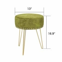 New 😍 Adeco Round Footstool Ottoman Velvet 👗 Dressing Stool Gold Metal Legs Light Blue 😀 -Adeco Shop Adeco Round Footstool Ottoman Velvet Dressing Stool Gold Metal Legs 2
