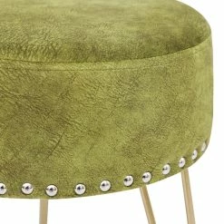 New 😍 Adeco Round Footstool Ottoman Velvet 👗 Dressing Stool Gold Metal Legs Light Blue 😀 -Adeco Shop Adeco Round Footstool Ottoman Velvet Dressing Stool Gold Metal Legs 4