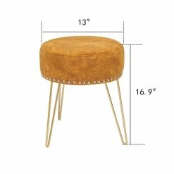New 😍 Adeco Round Footstool Ottoman Velvet 👗 Dressing Stool Gold Metal Legs Light Blue 😀 -Adeco Shop Adeco Round Footstool Ottoman Velvet Dressing Stool Gold Metal Legs 8