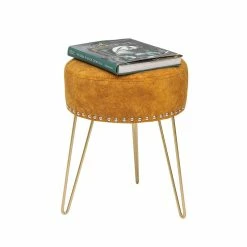New 😍 Adeco Round Footstool Ottoman Velvet 👗 Dressing Stool Gold Metal Legs Light Blue 😀 -Adeco Shop Adeco Round Footstool Ottoman Velvet Dressing Stool Gold Metal Legs 9