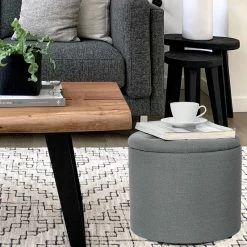 Best deal 🌟 Adeco Round Footstool With Removable Lid Footrest Storage Ottomans Grey ✨ -Adeco Shop Adeco Round Footstool with Removable Lid Footrest Storage Ottomans 10