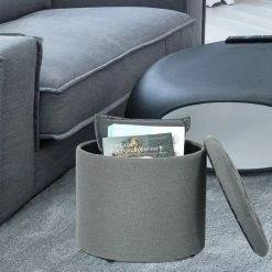 Best deal 🌟 Adeco Round Footstool With Removable Lid Footrest Storage Ottomans Grey ✨ -Adeco Shop Adeco Round Footstool with Removable Lid Footrest Storage Ottomans 12