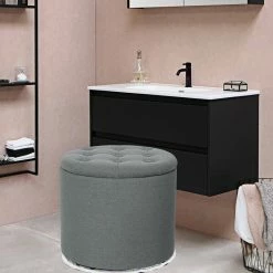 Best deal 🌟 Adeco Round Footstool With Removable Lid Footrest Storage Ottomans Grey ✨ -Adeco Shop Adeco Round Footstool with Removable Lid Footrest Storage Ottomans 13