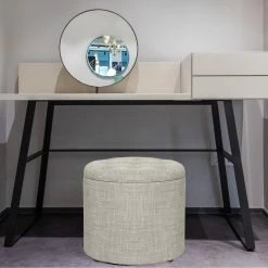 Best deal 🌟 Adeco Round Footstool With Removable Lid Footrest Storage Ottomans Grey ✨ -Adeco Shop Adeco Round Footstool with Removable Lid Footrest Storage Ottomans 2