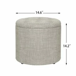 Best deal 🌟 Adeco Round Footstool With Removable Lid Footrest Storage Ottomans Grey ✨ -Adeco Shop Adeco Round Footstool with Removable Lid Footrest Storage Ottomans 4