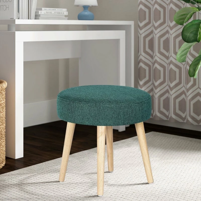 Cheap ๐ Adeco Round Linen Foot Stool Ottoman Solid Wood Legs Upholstered Grey ๐งจ 4 Cheap ๐ Adeco Round Linen Foot Stool Ottoman Solid Wood Legs Upholstered Grey ๐งจ - Image 2