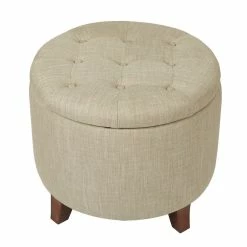 Best deal 🔔 Adeco Round Linen Storage Ottoman Tufted Fabric Footstool With Lid Beige 🎁 -Adeco Shop Adeco Round Linen Storage Ottoman Tufted Fabric Footstool with Lid 2
