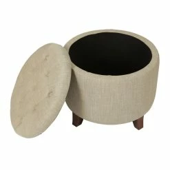 Best deal 🔔 Adeco Round Linen Storage Ottoman Tufted Fabric Footstool With Lid Beige 🎁 -Adeco Shop Adeco Round Linen Storage Ottoman Tufted Fabric Footstool with Lid 5