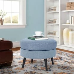 Wholesale 🔥 Adeco Round Ottoman Fabric Footrest Footstools For Bedroom Living Room 🛒