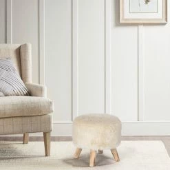 Brand new ✔️ Adeco Modern Round Padded Upholstered Ottoman Footrest Stool Natural 🔥 -Adeco Shop Adeco Round Ottoman Foot Rest Stool Fabric Padded Seat Cute Pouf 12