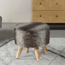 Brand new ✔️ Adeco Modern Round Padded Upholstered Ottoman Footrest Stool Natural 🔥 -Adeco Shop Adeco Round Ottoman Foot Rest Stool Fabric Padded Seat Cute Pouf 13