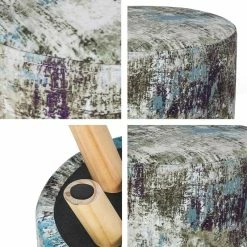 Brand new ✔️ Adeco Modern Round Padded Upholstered Ottoman Footrest Stool Natural 🔥 -Adeco Shop Adeco Round Ottoman Foot Rest Stool Fabric Padded Seat Cute Pouf 2