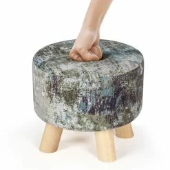 Brand new ✔️ Adeco Modern Round Padded Upholstered Ottoman Footrest Stool Natural 🔥 -Adeco Shop Adeco Round Ottoman Foot Rest Stool Fabric Padded Seat Cute Pouf 4