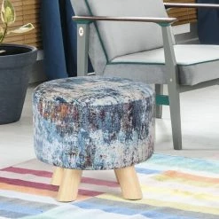 Brand new ✔️ Adeco Modern Round Padded Upholstered Ottoman Footrest Stool Natural 🔥 -Adeco Shop Adeco Round Ottoman Foot Rest Stool Fabric Padded Seat Cute Pouf 5